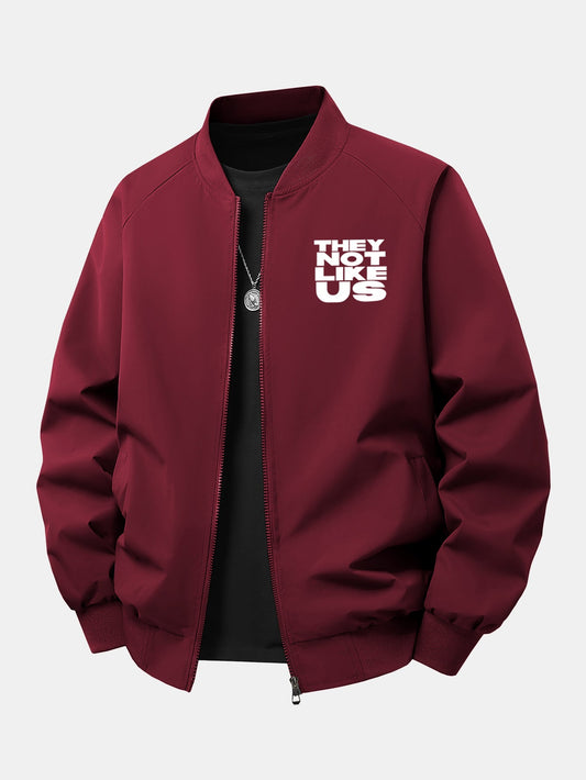 Herren Bedruckte Bomber-Jacke mit Rippenkragen – Entspannte Passform - Weinrot