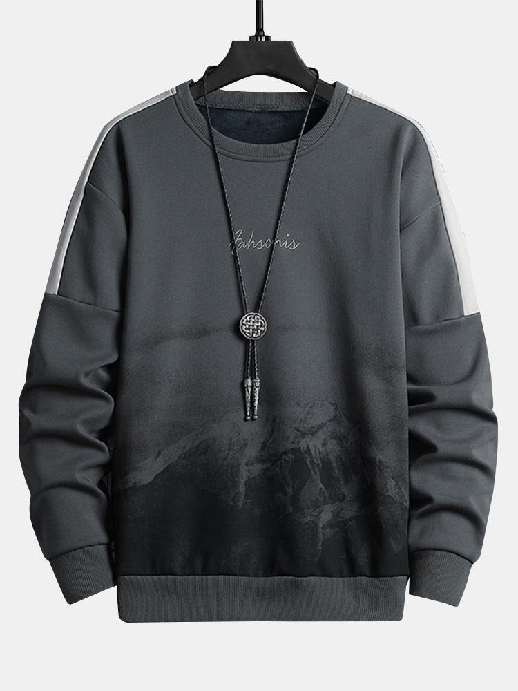Herren Berglandschaft Grafik Sweatshirt – Relaxed Fit Casual Pullover - Dunkelgrau
