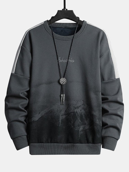 Herren Berglandschaft Grafik Sweatshirt – Relaxed Fit Casual Pullover - Dunkelgrau