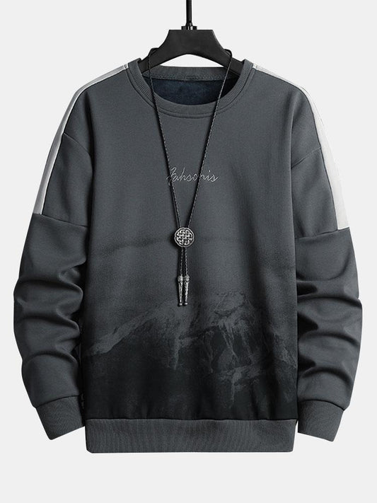 Herren Berglandschaft Grafik Sweatshirt – Relaxed Fit Casual Pullover - Dunkelgrau