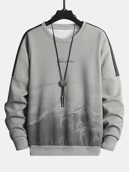 Herren Berglandschaft Grafik Sweatshirt – Relaxed Fit Casual Pullover - Grau