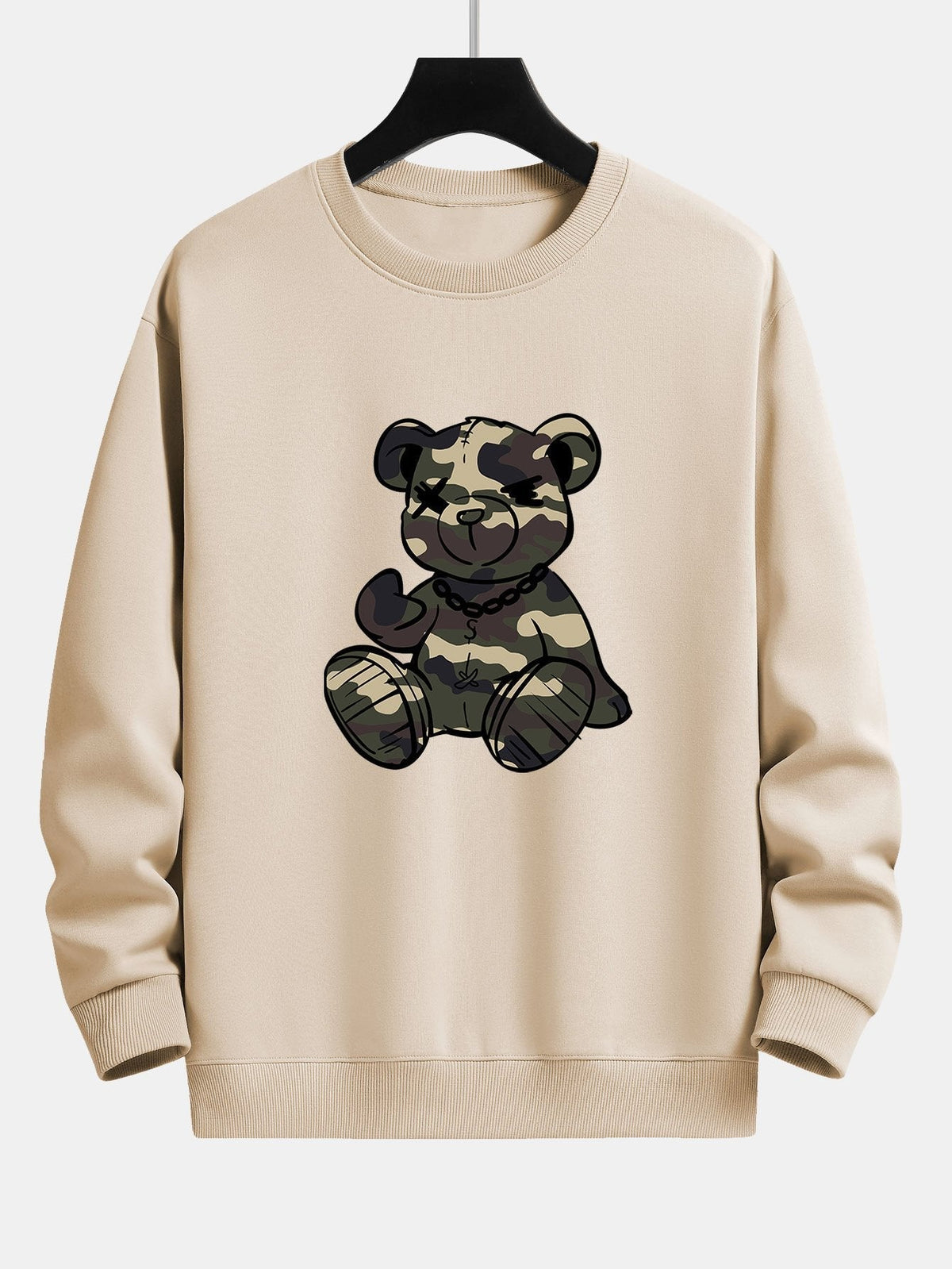 Herren Camouflage Teddy Bär Grafik Sweatshirt in beige, Entspannter Schnitt