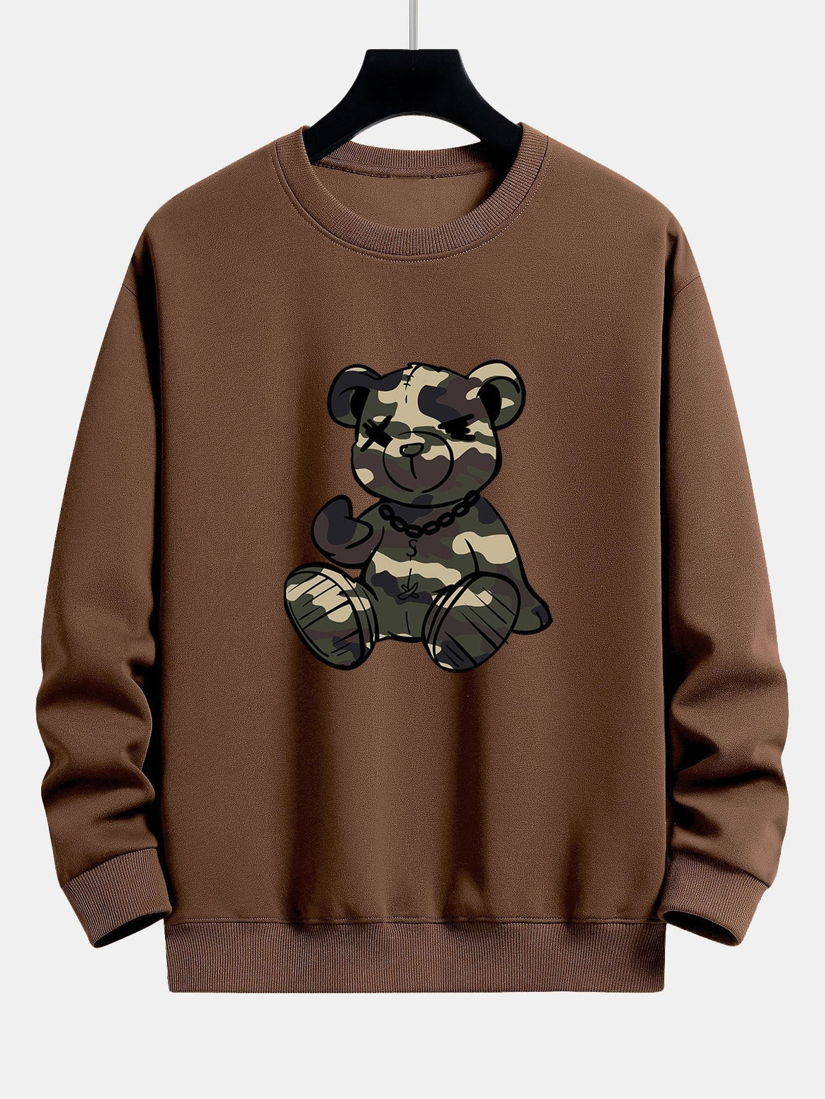 Herren Camouflage Teddy Bär Grafik Sweatshirt in braun, Entspannter Schnitt