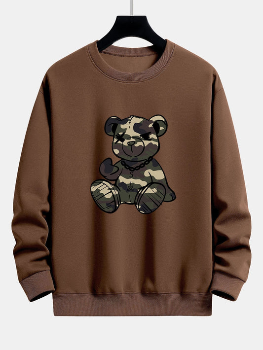 Herren Camouflage Teddy Bär Grafik Sweatshirt in braun, Entspannter Schnitt