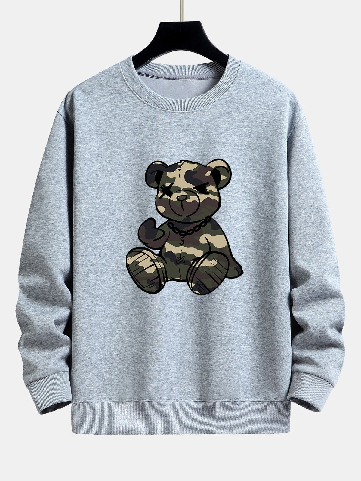Herren Camouflage Teddy Bär Grafik Sweatshirt in grau, Entspannter Schnitt