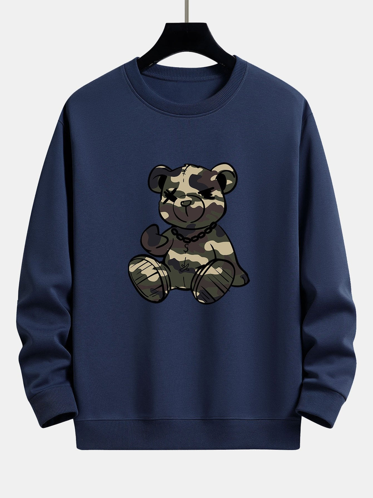Herren Camouflage Teddy Bär Grafik Sweatshirt in marineblau, Entspannter Schnitt