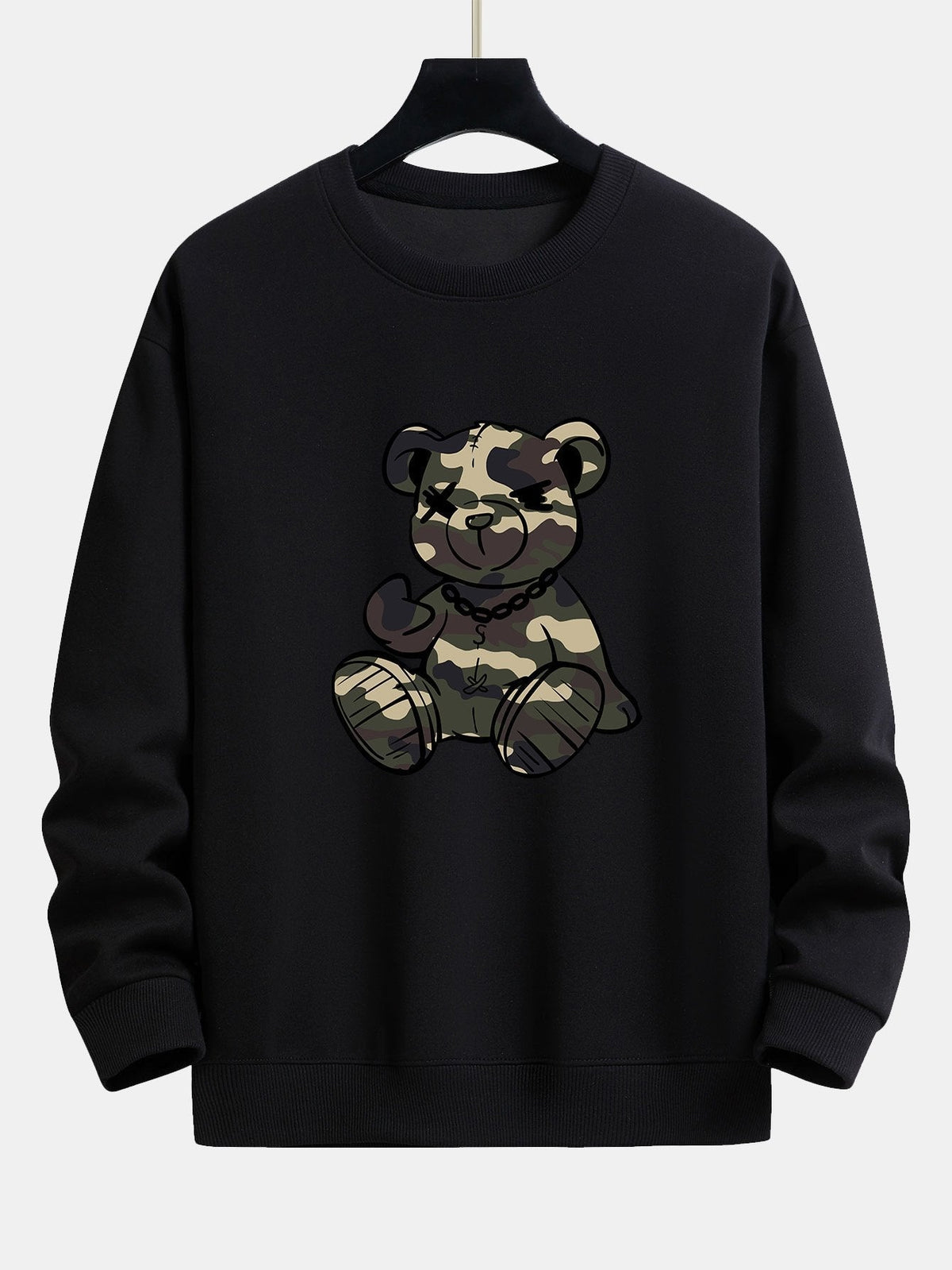 Herren Camouflage Teddy Bär Grafik Sweatshirt in schwarz, Entspannter Schnitt