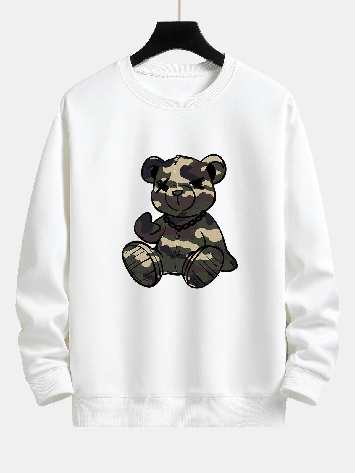 Herren Camouflage Teddy Bär Grafik Sweatshirt in weiß, Entspannter Schnitt