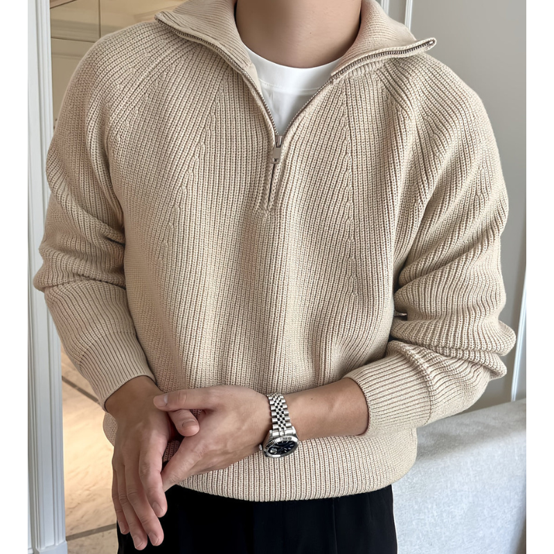 Herren Chunky Knit Pullover mit Half-Zip – Klassisches Design