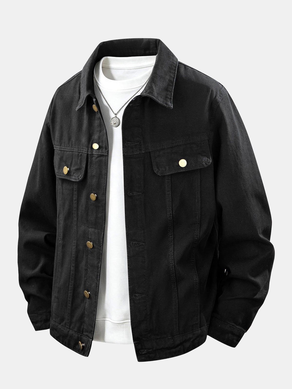 Herren Classic Baumwoll-Denim Jacke in schwarz, Regular Fit Casual