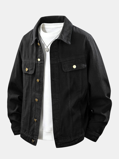 Herren Classic Baumwoll-Denim Jacke in schwarz, Regular Fit Casual