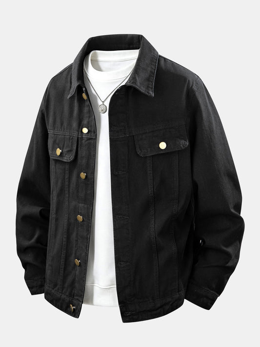 Herren Classic Baumwoll-Denim Jacke in schwarz, Regular Fit Casual