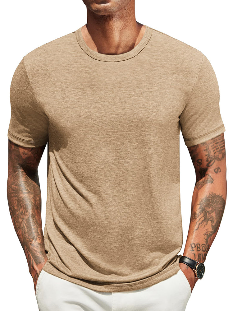 Herren Classic T-Shirt Rundhals - Zeitlos & Atmungsaktiv - Hellbeige