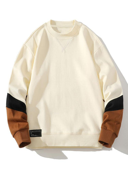 Herren Colorblock Sweatshirt mit Kontrastärmeln – Relaxed Fit - Beige