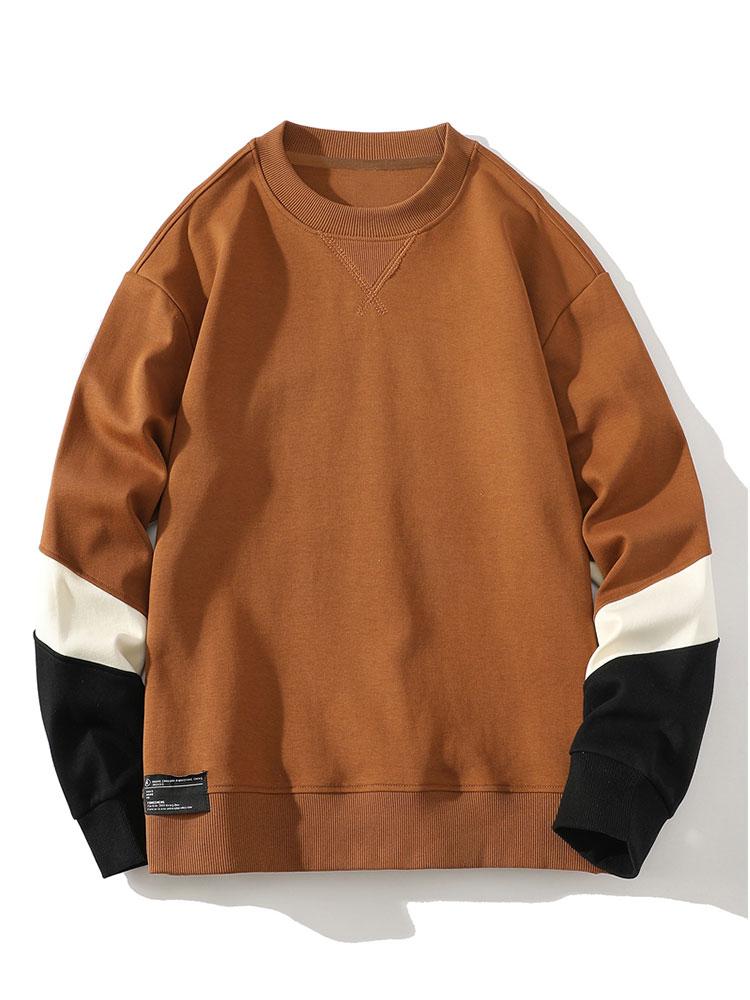Herren Colorblock Sweatshirt mit Kontrastärmeln – Relaxed Fit - Braun
