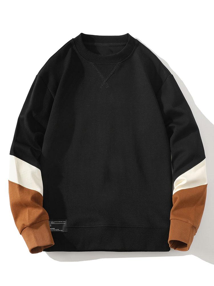 Herren Colorblock Sweatshirt mit Kontrastärmeln – Relaxed Fit - Schwarz