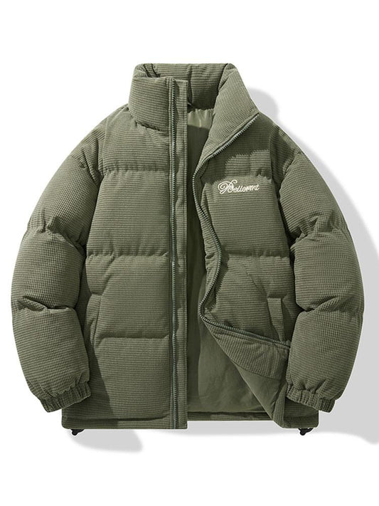 Herren Cord-Steppjacke mit Stehkragen – Warme Winterjacke - Olivgrün
