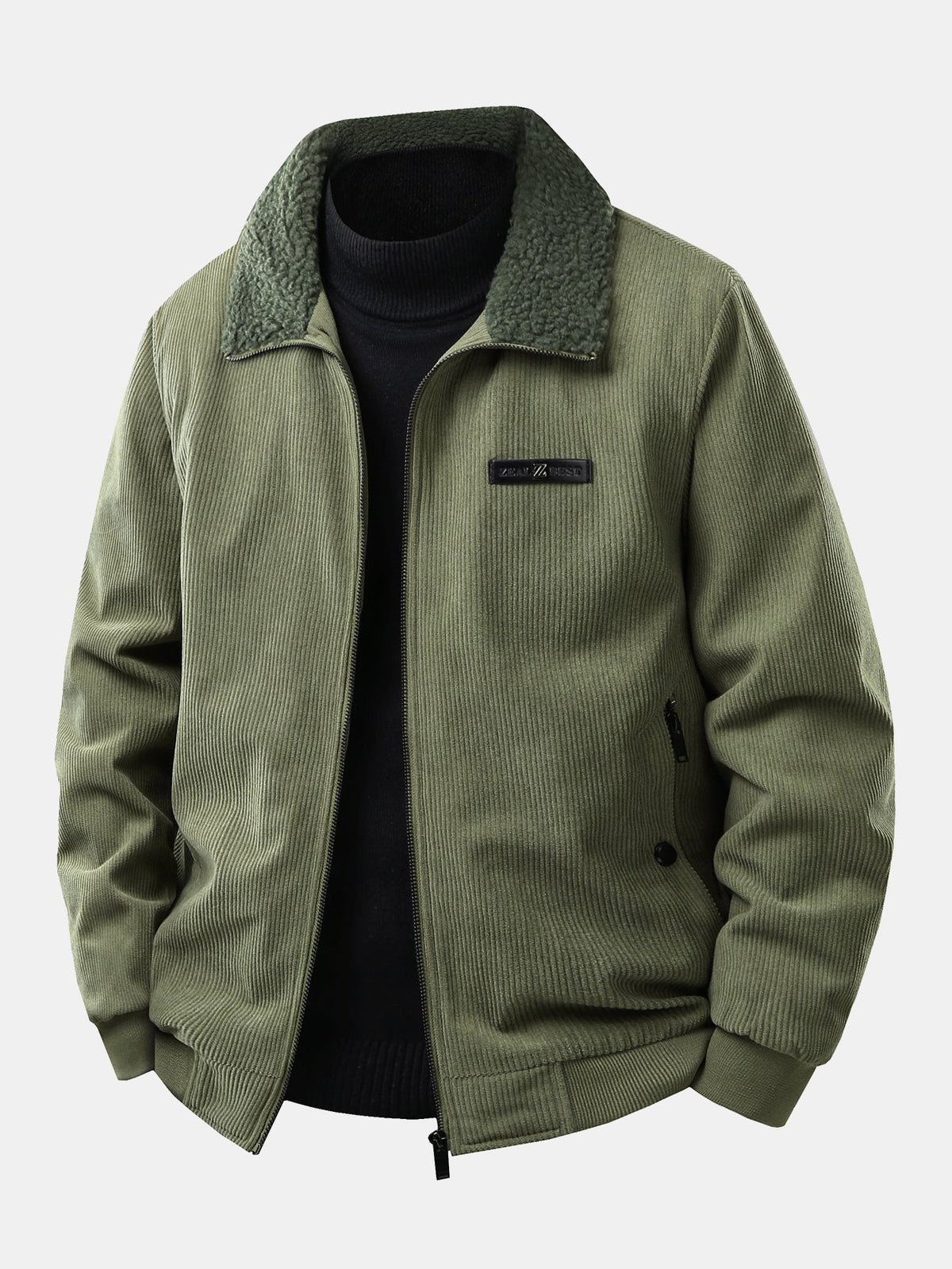 Herren Cordury Jacke mit Teddy-Futter in armeegrün, Reguläre Passform