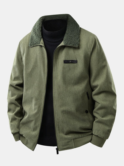 Herren Cordury Jacke mit Teddy-Futter in armeegrün, Reguläre Passform