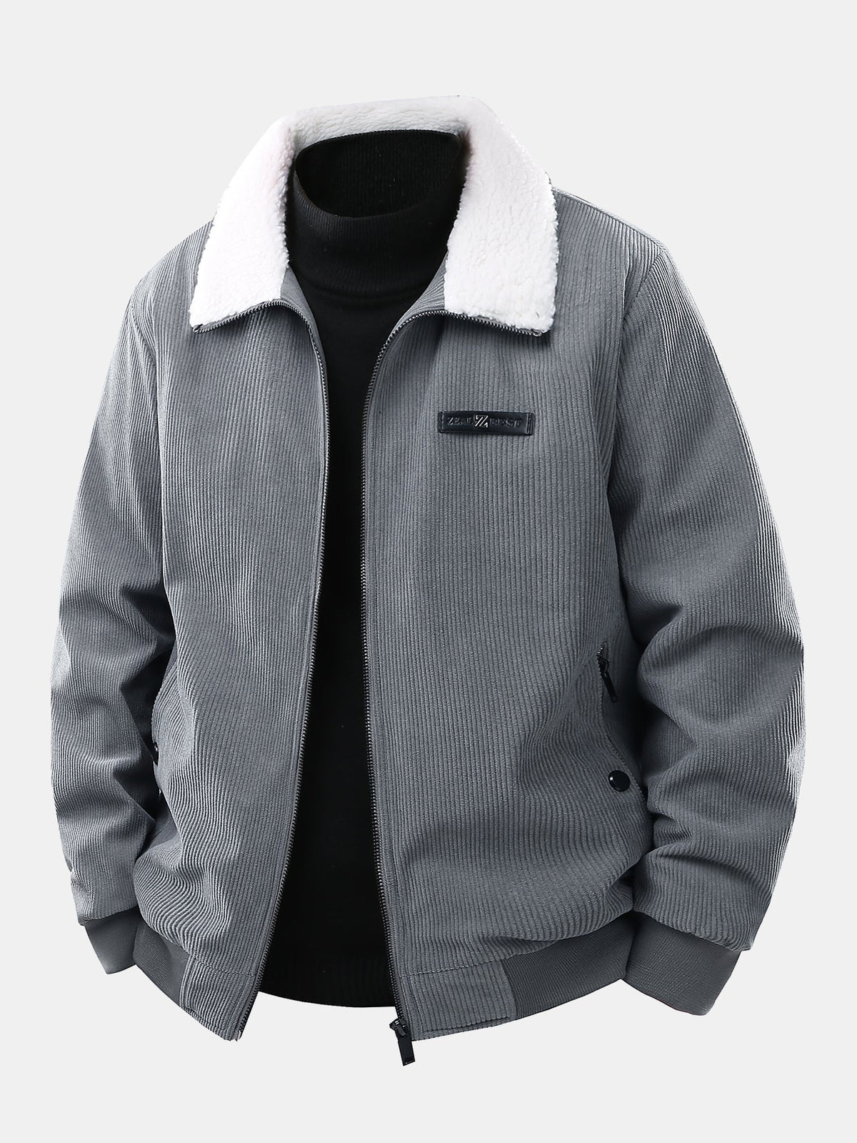 Herren Cordury Jacke mit Teddy-Futter in grau, Reguläre Passform