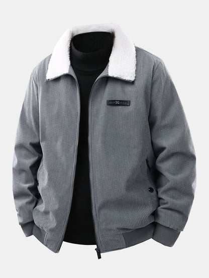 Herren Cordury Jacke mit Teddy-Futter in grau, Reguläre Passform