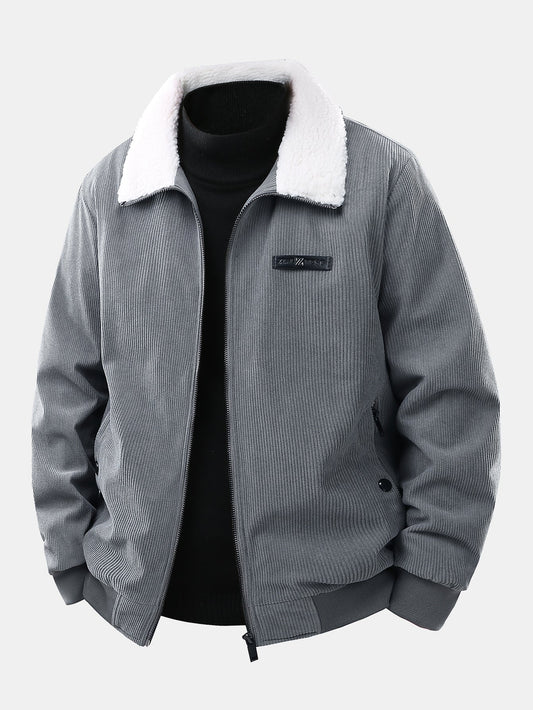 Herren Cordury Jacke mit Teddy-Futter in grau, Reguläre Passform
