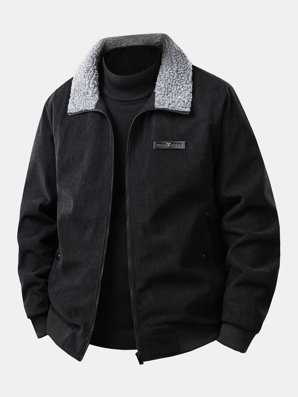 Herren Cordury Jacke mit Teddy-Futter in schwarz, Reguläre Passform