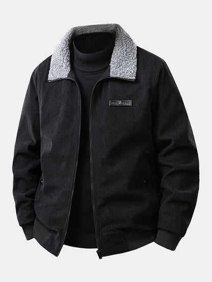Herren Cordury Jacke mit Teddy-Futter in schwarz, Reguläre Passform