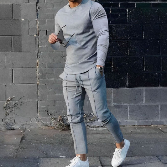 Herren Crew-Neck Sweatshirt und Jogger Set in grau, Klassisches Loungewear Du