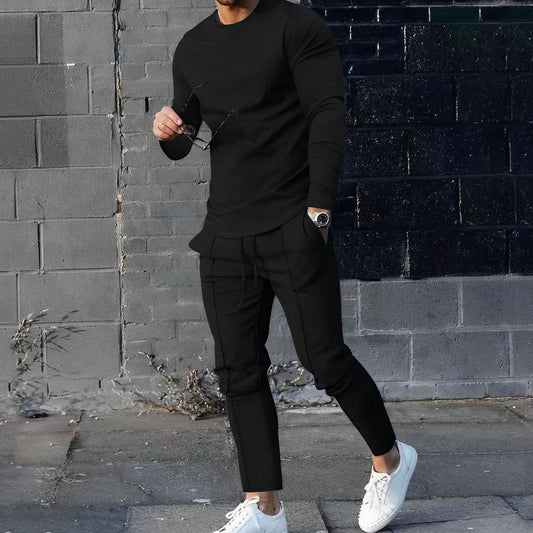 Herren Crew-Neck Sweatshirt und Jogger Set in schwarz, Klassisches Loungewear Du
