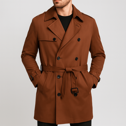 Herren Doppelreiher Trenchcoat - Klassischer Herbstmantel - Braun
