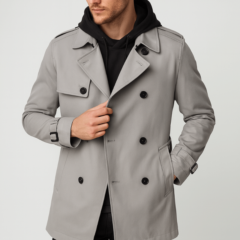Herren Doppelreiher Trenchcoat - Klassischer Herbstmantel