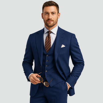 Herren Dreiteiler Anzug mit Weste in marineblau, Klassischer Schnitt