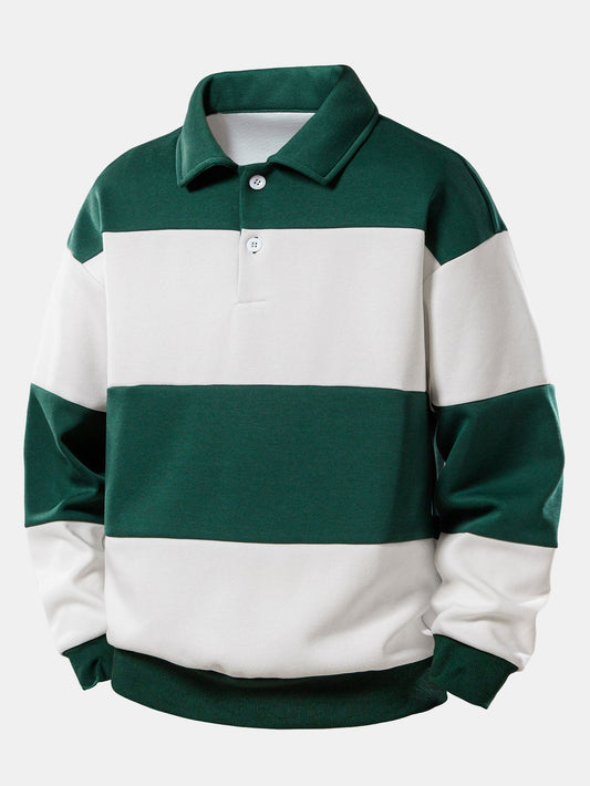 Herren Farbblock Polokragen Sweatshirt – Entspannte Passform - Dunkelgrün