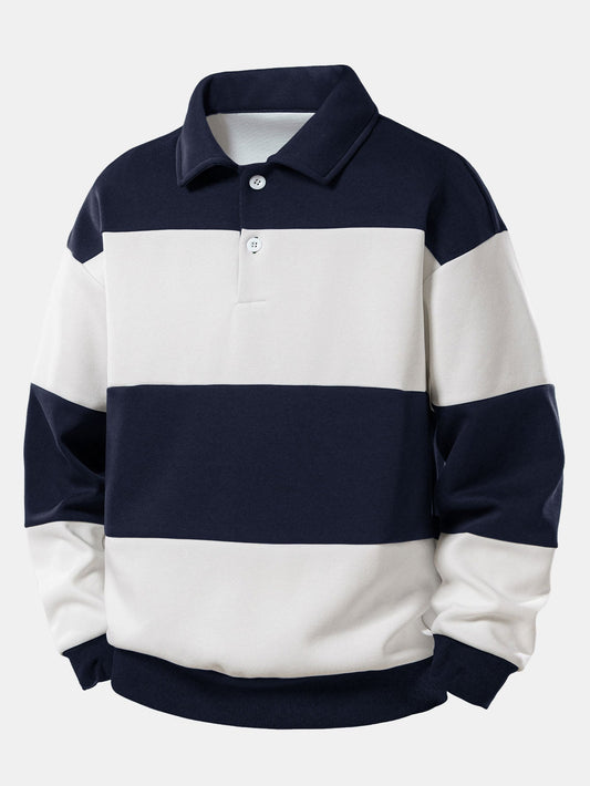 Herren Farbblock Polokragen Sweatshirt – Entspannte Passform - Marineblau
