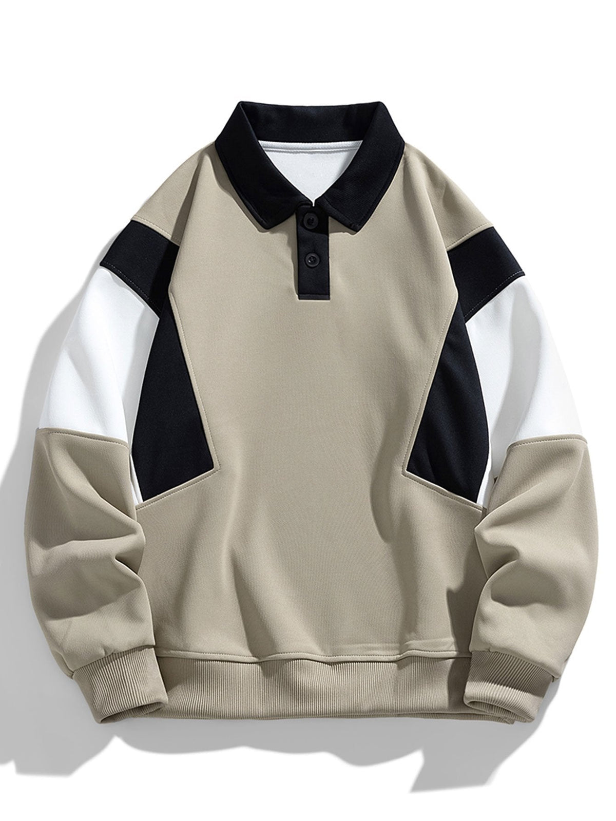 Herren Farbblock Polokragen Sweatshirt – Entspannte Passform - Taupe
