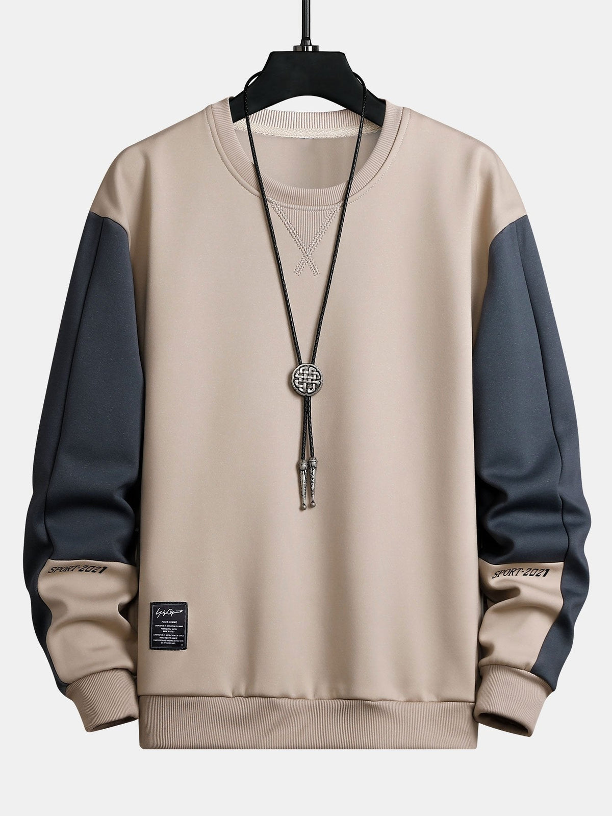 Herren Farbblock Sweatshirt – Entspannte Passform mit Kontrastärmeln - Beige