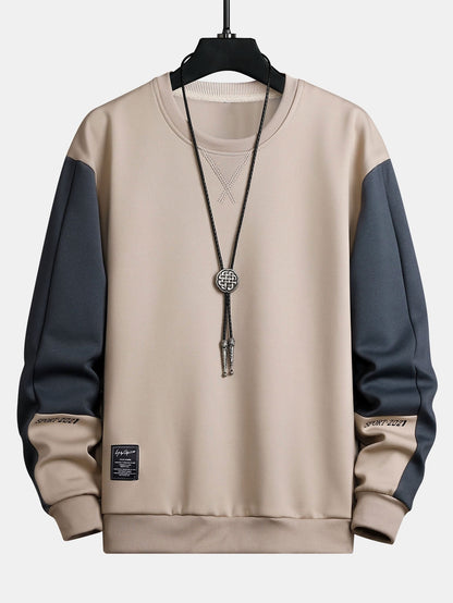 Herren Farbblock Sweatshirt – Entspannte Passform mit Kontrastärmeln - Beige