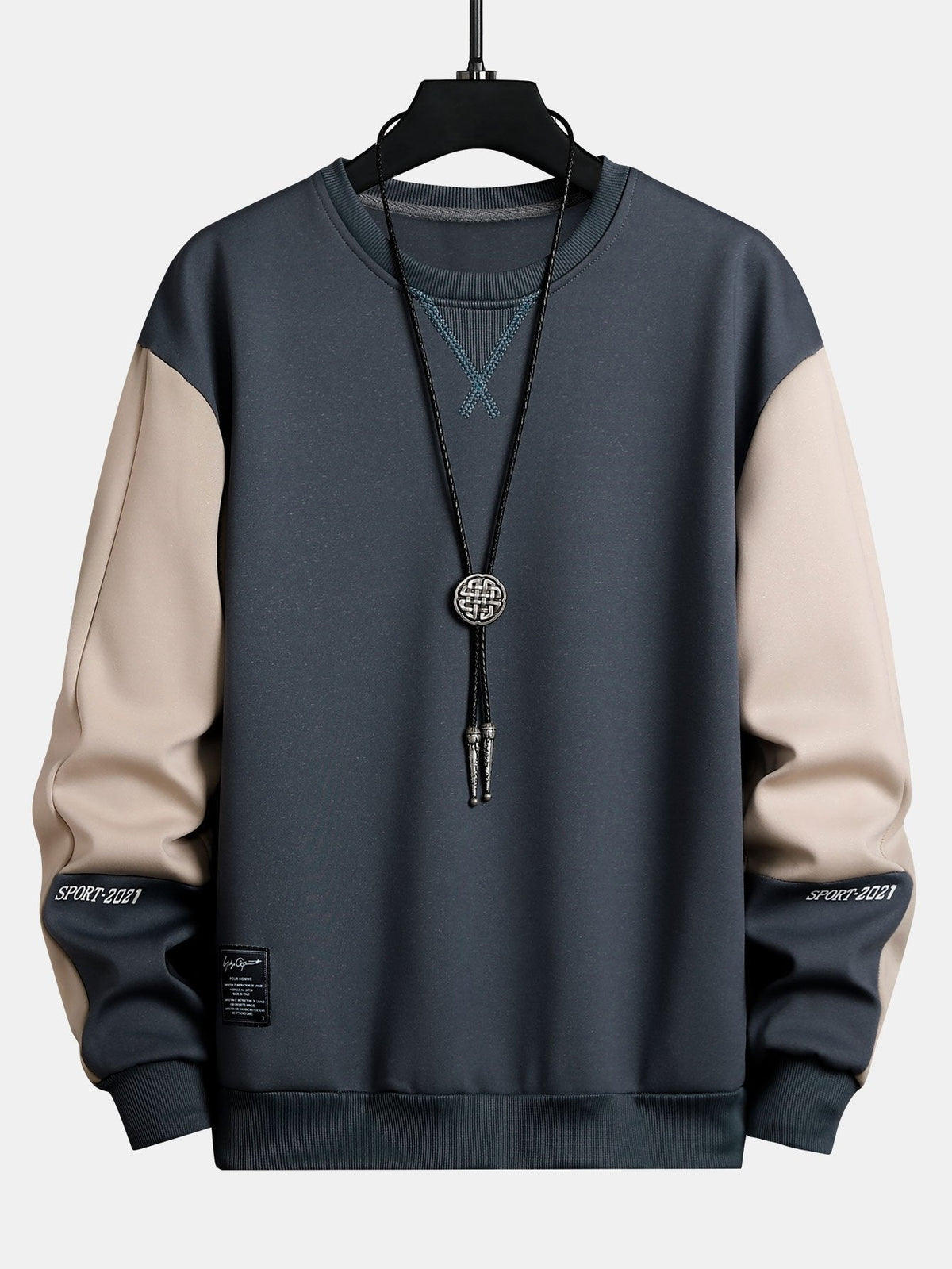 Herren Farbblock Sweatshirt – Entspannte Passform mit Kontrastärmeln - Grau