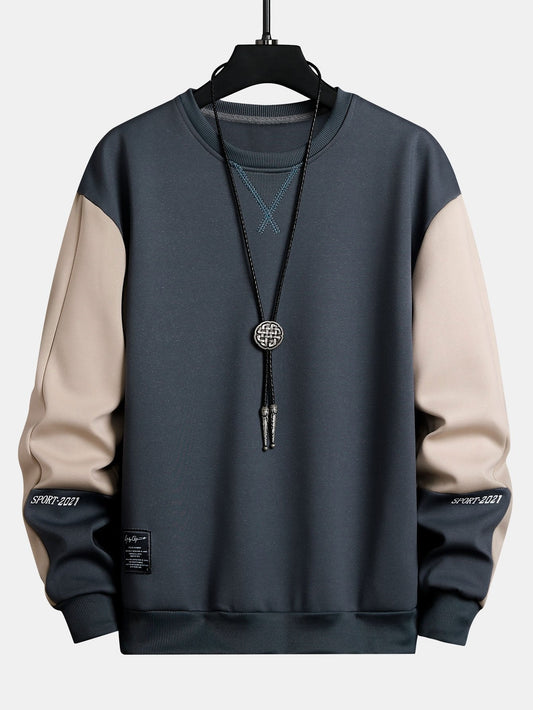 Herren Farbblock Sweatshirt – Entspannte Passform mit Kontrastärmeln - Grau