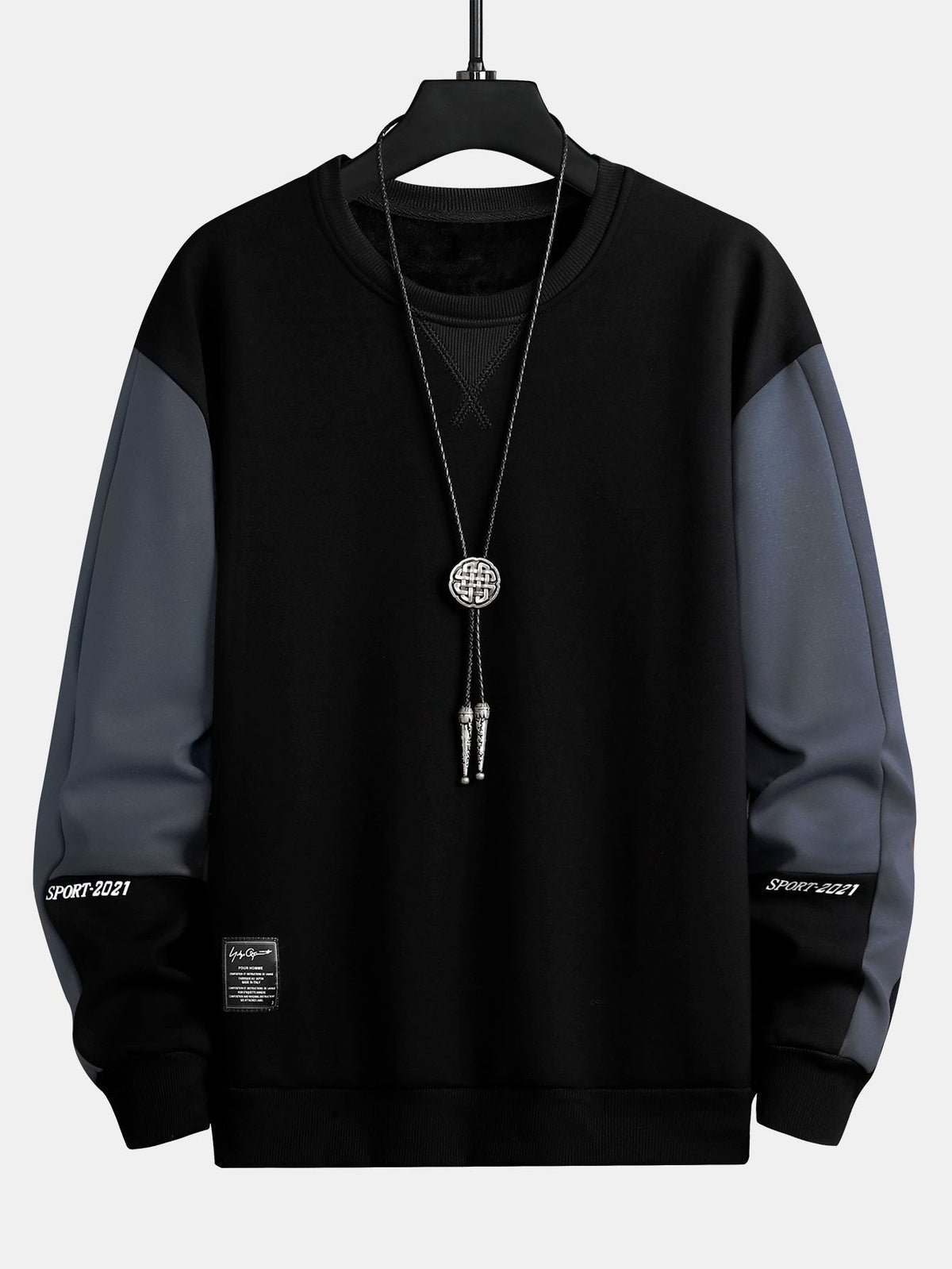 Herren Farbblock Sweatshirt – Entspannte Passform mit Kontrastärmeln - Schwarz