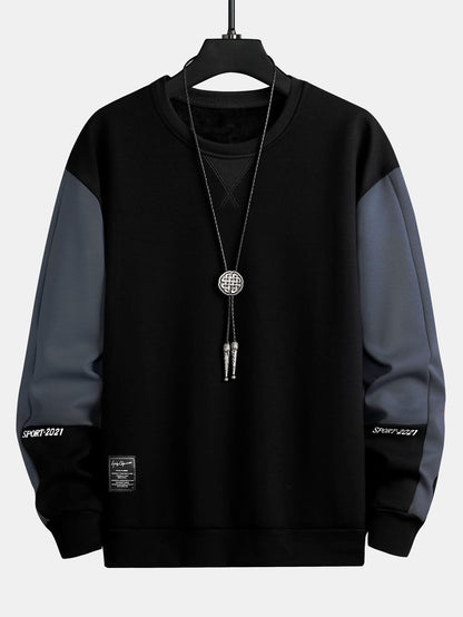 Herren Farbblock Sweatshirt – Entspannte Passform mit Kontrastärmeln - Schwarz