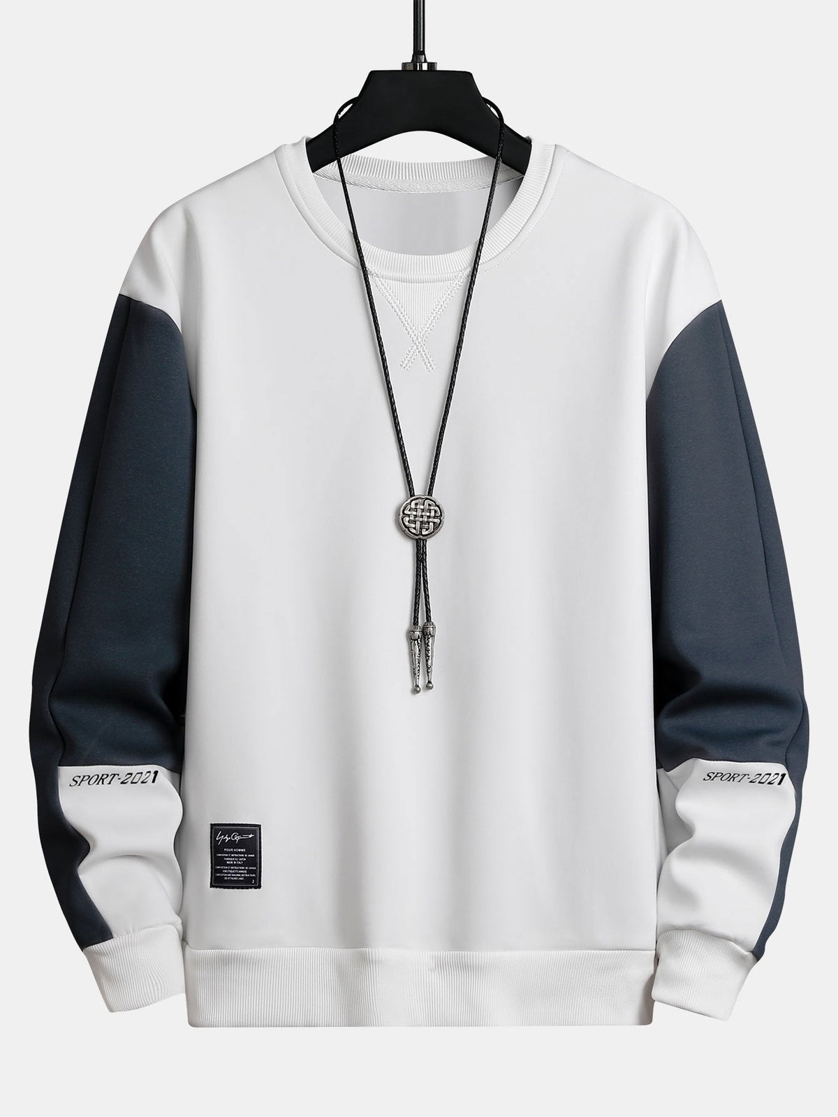 Herren Farbblock Sweatshirt – Entspannte Passform mit Kontrastärmeln - Weiß