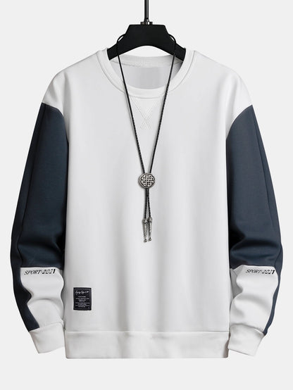 Herren Farbblock Sweatshirt – Entspannte Passform mit Kontrastärmeln - Weiß