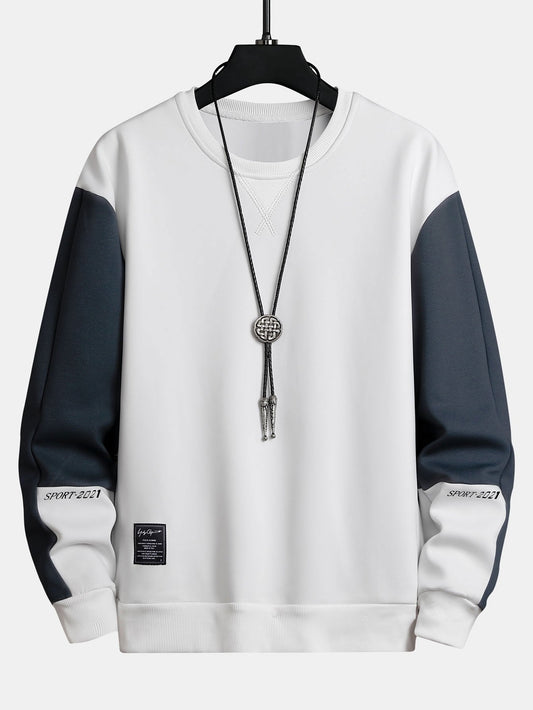 Herren Farbblock Sweatshirt – Entspannte Passform mit Kontrastärmeln - Weiß