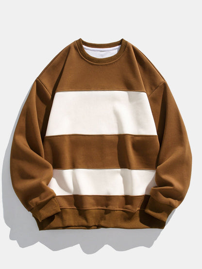 Herren Farbblock Sweatshirt – Entspannte Passform mit Streifen - Braun