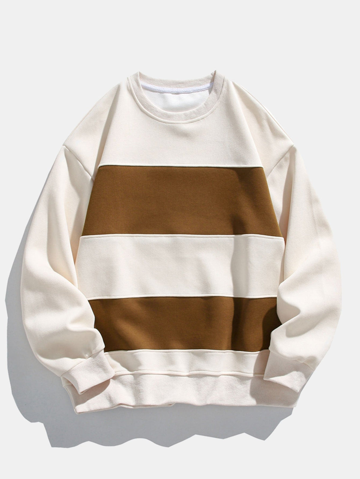 Herren Farbblock Sweatshirt – Entspannte Passform mit Streifen - Creme