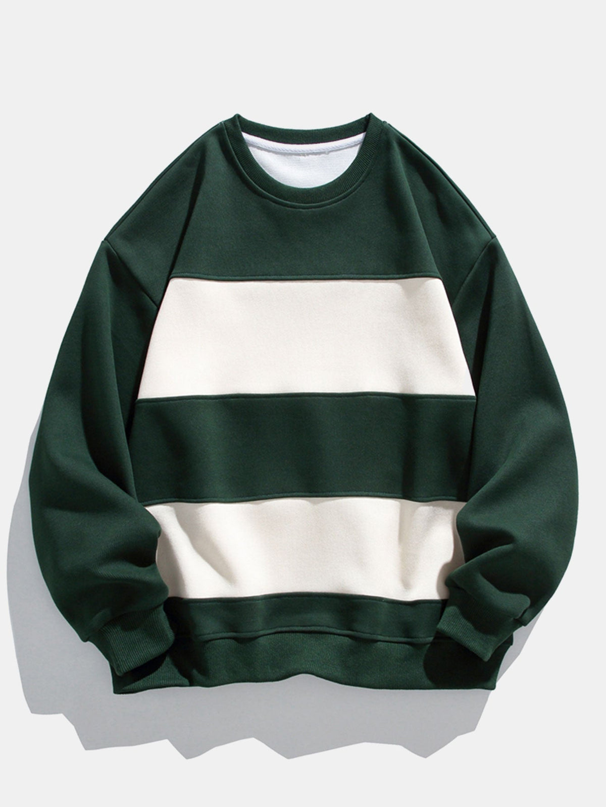 Herren Farbblock Sweatshirt – Entspannte Passform mit Streifen - Dunkelgrün