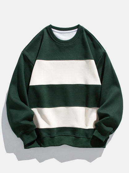 Herren Farbblock Sweatshirt – Entspannte Passform mit Streifen - Dunkelgrün