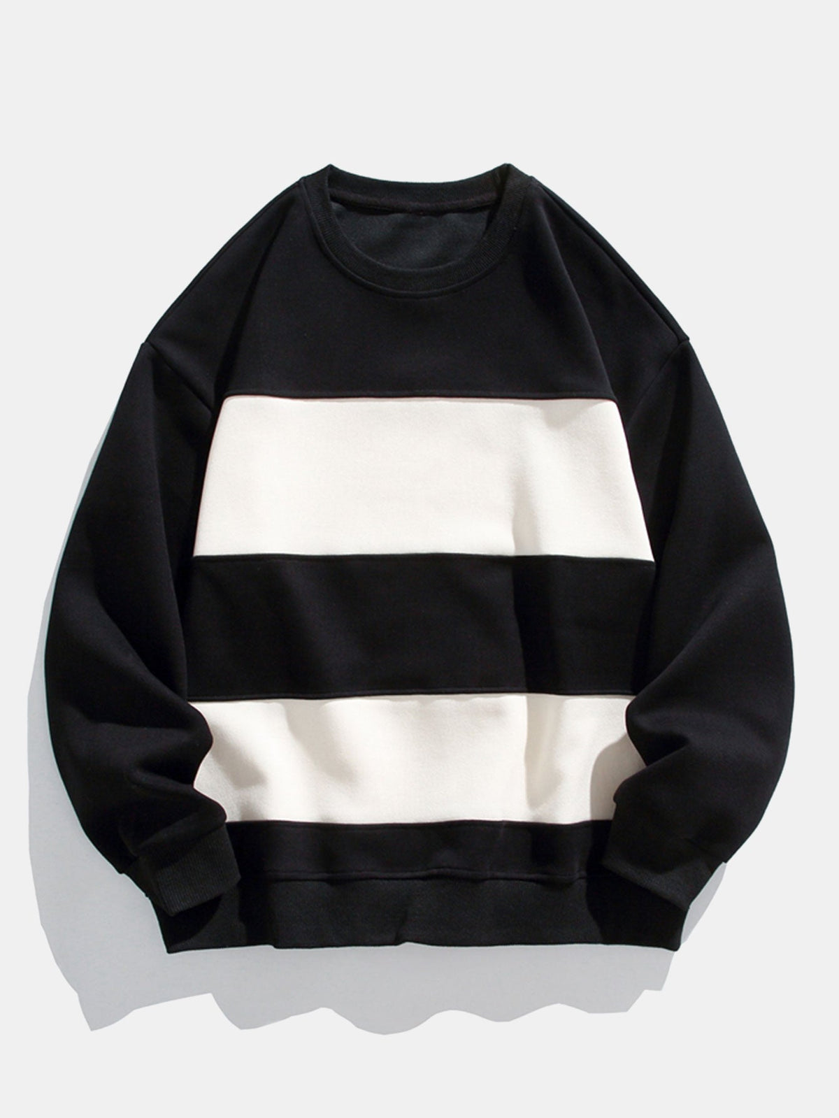 Herren Farbblock Sweatshirt – Entspannte Passform mit Streifen - Schwarz